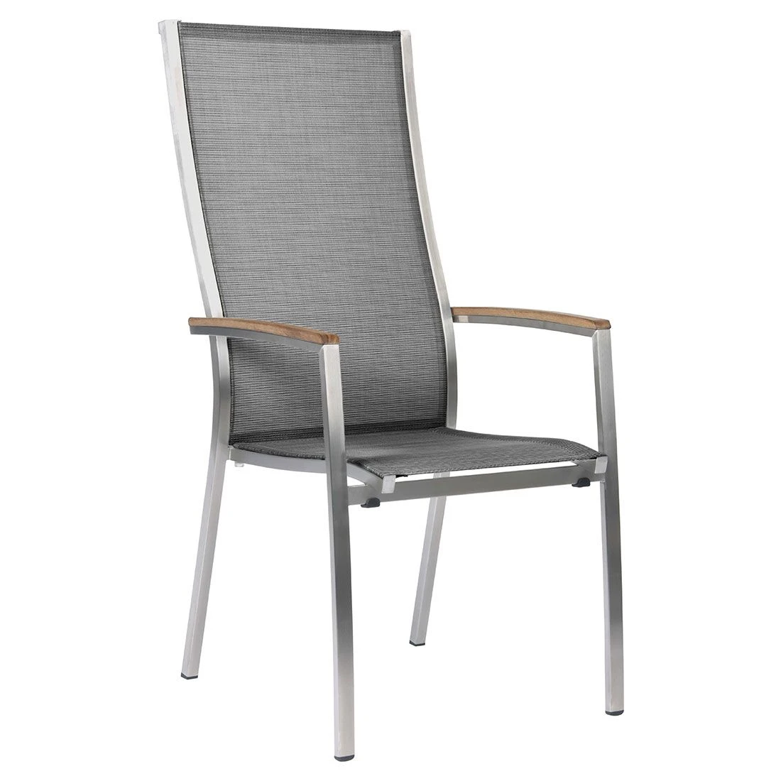 Stern Cardiff Hochlehner-Stapelsessel Edelstahl/Textilene Mit Teakholz-Armlehnen Silber/Silbergrau 1 Stern Cardiff Hochlehner-Stapelsessel Edelstahl/Textilene Mit Teakholz-Armlehnen Silber/Silbergrau