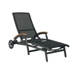 Hartman Da Vinci Gartenliege Aluminium/Textilene Mit Teak-Armlehnen Xerix/Grau-Schwarz/Teak