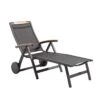 Sieger Catena Gartenliege Aluminium/Textilux Mit Teakarmlehnen Eisengrau/Grau/Teak
