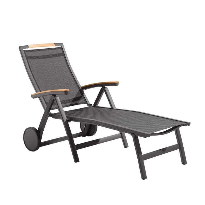 Sieger Catena Gartenliege Aluminium/Textilux Mit Teakarmlehnen Eisengrau/Grau/Teak 1 Sieger Catena Gartenliege Aluminium/Textilux Mit Teakarmlehnen Eisengrau/Grau/Teak