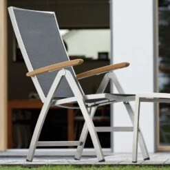 Stern Cardiff Klappsessel Edelstahl/Textilene/Teak-Armlehnen Silber/Silbergrau -Gartenmöbel Verkauf 839094 4