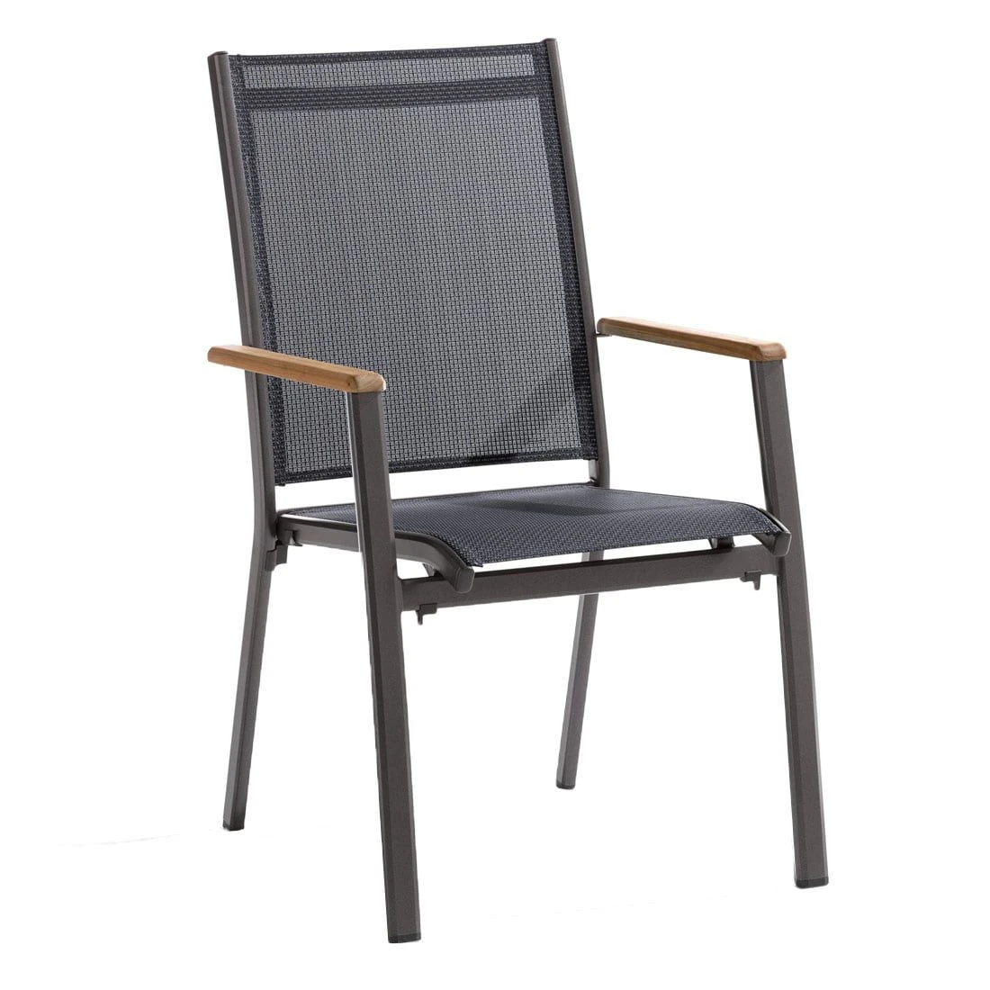 Sieger Cadiz Stapelsessel Aluminium/Textilene Mit Teakarmlehnen Eisengrau/Grau 1 Sieger Cadiz Stapelsessel Aluminium/Textilene Mit Teakarmlehnen Eisengrau/Grau