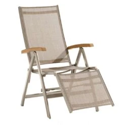 Sieger Cadiz Relaxsessel Aluminium/Textilene Mit Teakarmlehnen Champagner/Natur