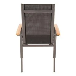 OUTLIV. Alpha Stapelsessel Aluminium/Textilene Teakarmlehnen Anthrazit/Schwarz -Gartenmöbel Verkauf 987187 2