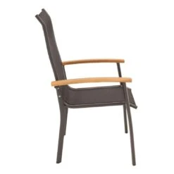 OUTLIV. Alpha Stapelsessel Aluminium/Textilene Teakarmlehnen Anthrazit/Schwarz -Gartenmöbel Verkauf 987187 3