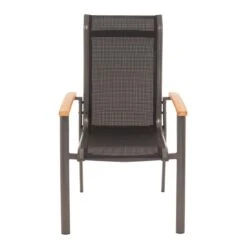 OUTLIV. Alpha Stapelsessel Aluminium/Textilene Teakarmlehnen Anthrazit/Schwarz -Gartenmöbel Verkauf 987187 4