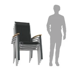 OUTLIV. Alpha Stapelsessel Aluminium/Textilene Teakarmlehnen Anthrazit/Schwarz -Gartenmöbel Verkauf 987187 6