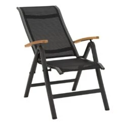 OUTLIV. Alpha Klappsessel Aluminium/Textilene Teakarmlehnen Anthrazit/Schwarz -Gartenmöbel Verkauf 987396 6