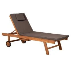DeVries Woodie Gartenliege Mit Rädern Teak/Polyester Natur/Grau -Gartenmöbel Verkauf devries woodie gartenliege mit raedern teak polyester 1438616 3