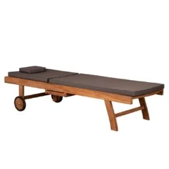 DeVries Woodie Gartenliege Mit Rädern Teak/Polyester Natur/Grau -Gartenmöbel Verkauf devries woodie gartenliege mit raedern teak polyester 1438616 5