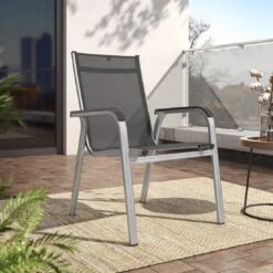 Kettler Basic Plus Stapelsessel Aluminium/Textilene Silber/Anthrazit -Gartenmöbel Verkauf kettler basicplus stapelsessel silber anthrazit 0301202 0000 2