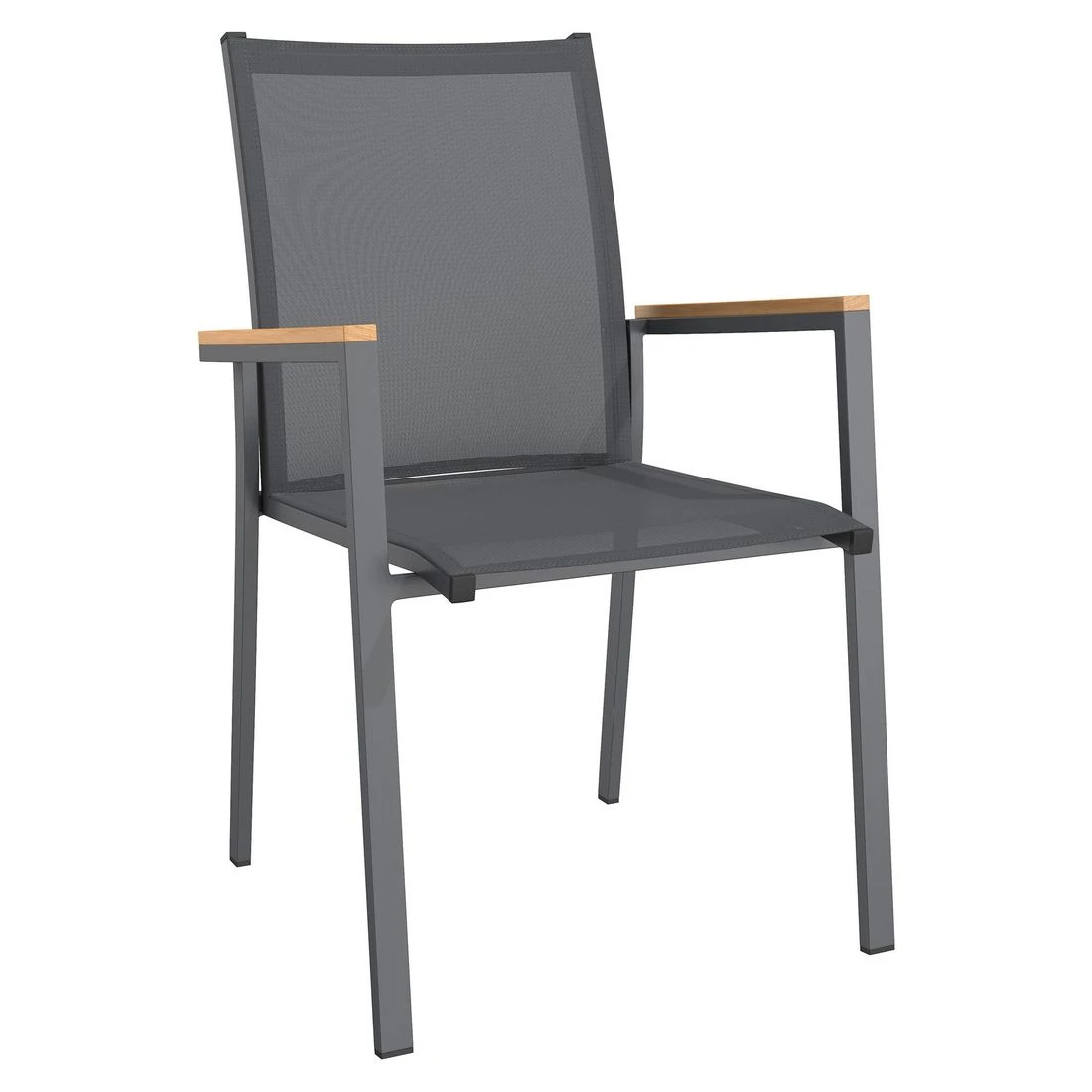 OUTLIV. Kobe Stapelsessel Aluminium/Textilene Mit Teakarmlehnen Anthrazit 1 OUTLIV. Kobe Stapelsessel Aluminium/Textilene Mit Teakarmlehnen Anthrazit