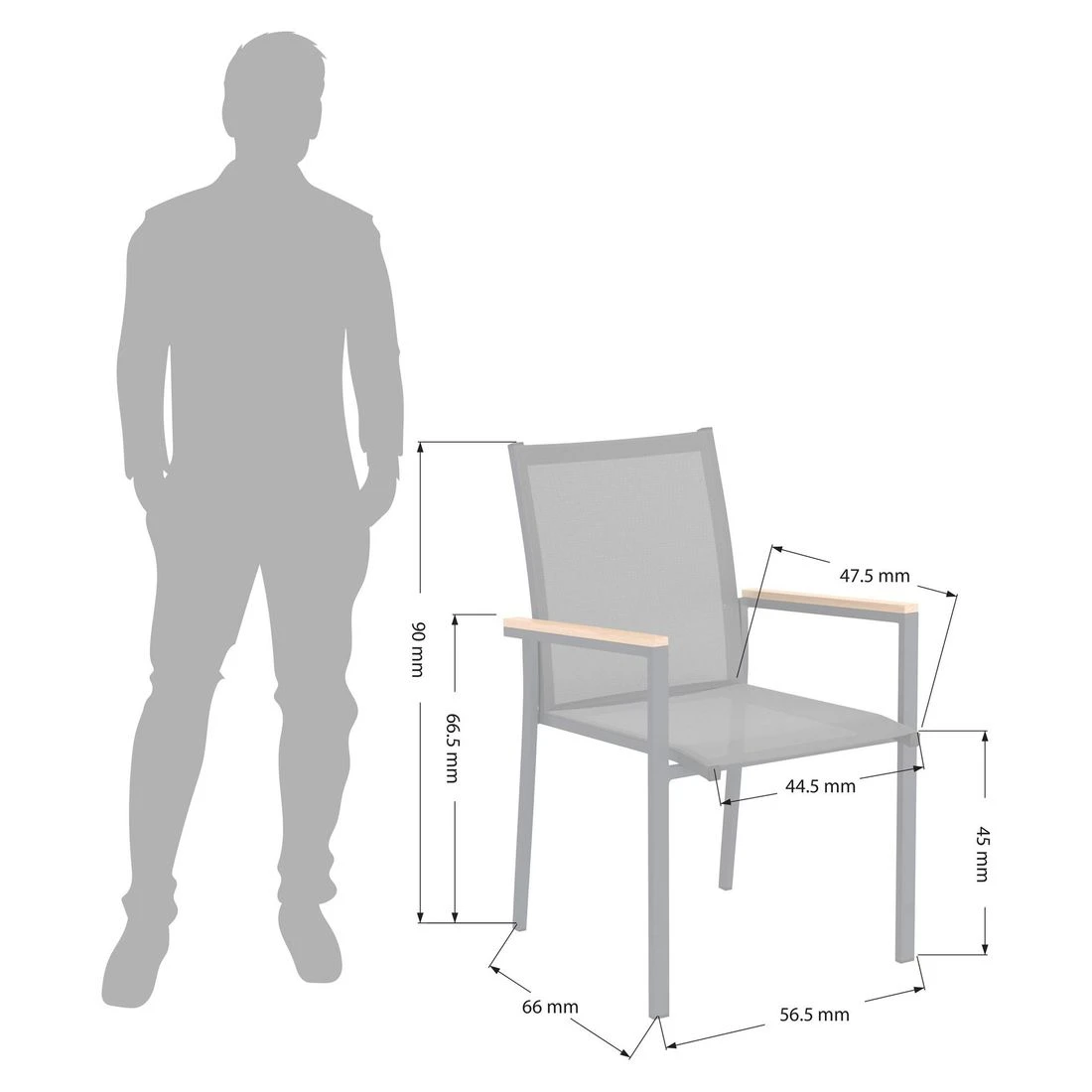 OUTLIV. Kobe Stapelsessel Aluminium/Textilene Mit Teakarmlehnen Anthrazit 3 OUTLIV. Kobe Stapelsessel Aluminium/Textilene Mit Teakarmlehnen Anthrazit - Image 3