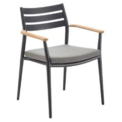 Solpuri Pia Stapelsessel Aluminium/Teak Inkl. Kissen Anthrazit/Natur