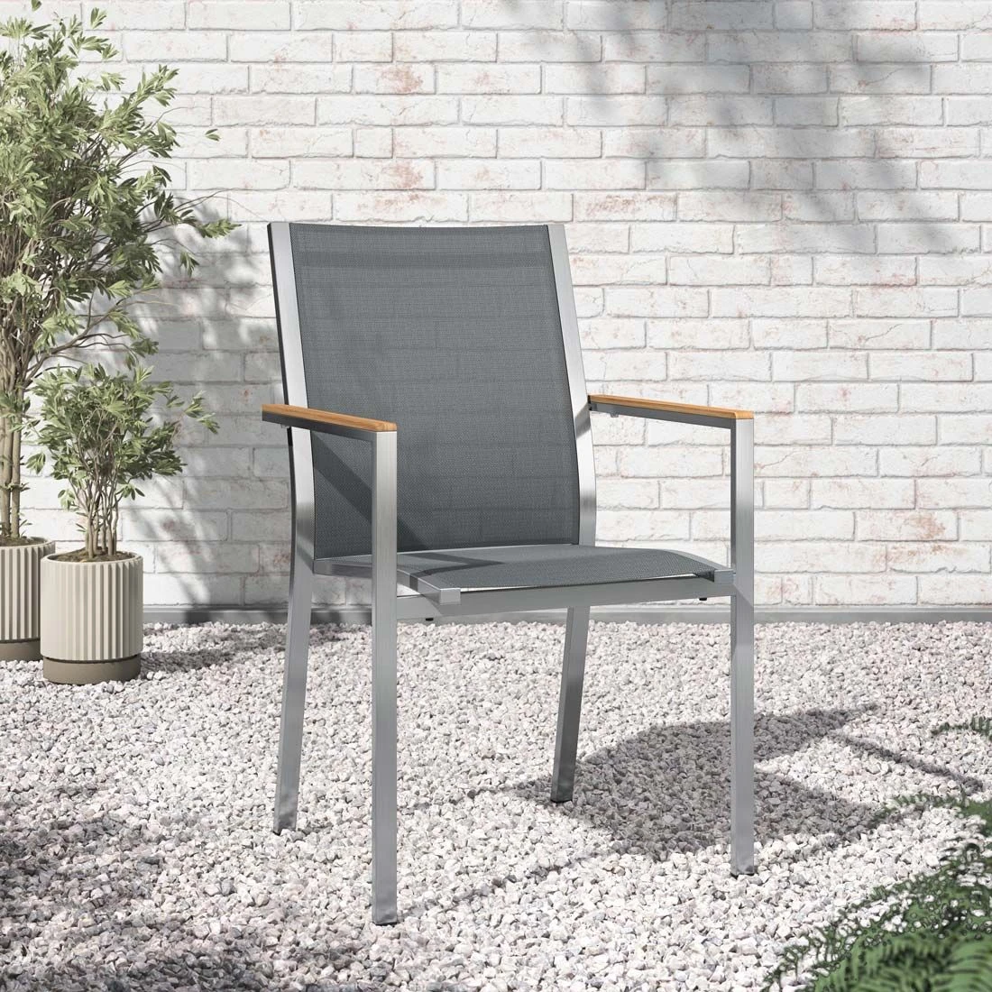 Stern Cardiff Stapelsessel Edelstahl/Textilene Silbergrau 2 Stern Cardiff Stapelsessel Edelstahl/Textilene Silbergrau - Image 2