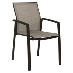 Stern Kari Stapelsessel Aluminium/Textilene Schwarz Matt/Leinen Grau