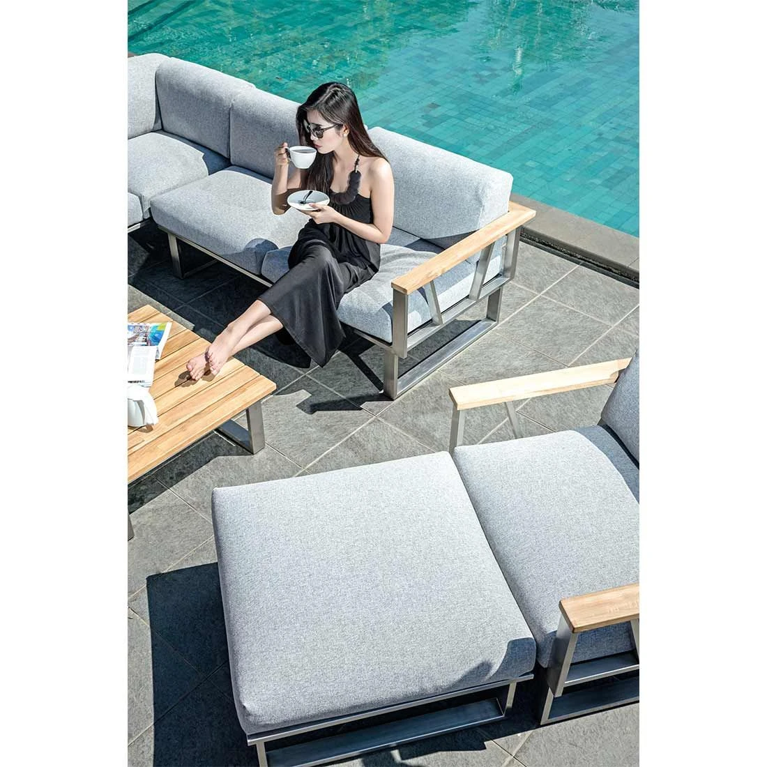 Zebra Belvedere Hocker Edelstahl/Olefin Edelstahl/Grau 2 Zebra Belvedere Hocker Edelstahl/Olefin Edelstahl/Grau - Image 2